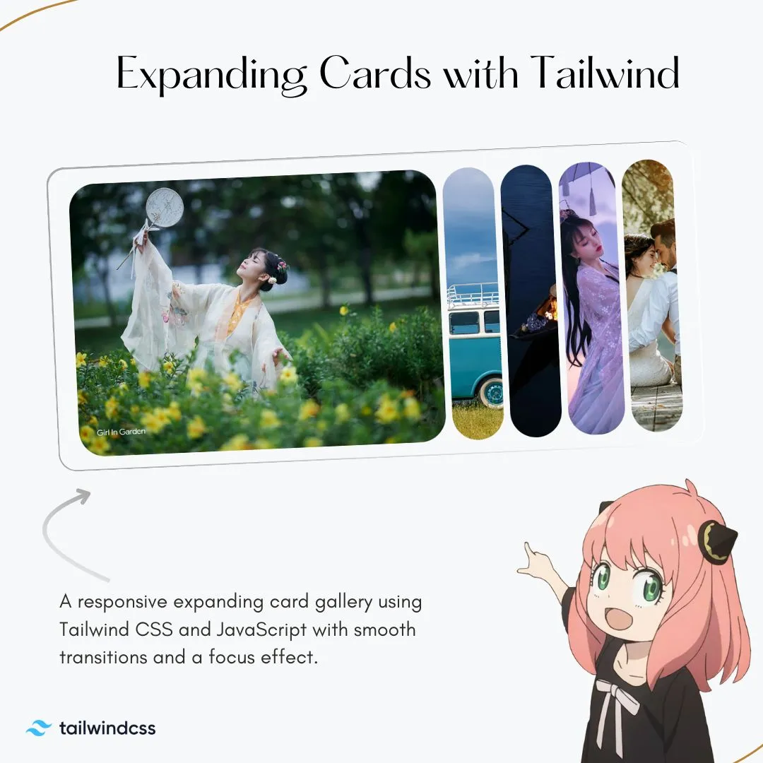 Expanding Cards with Tailwind CSS – Responsive Card Gallery with Smooth Transitions